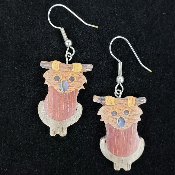 Koala Bear Mixed Wooden Pieced Opal Nose Earrings - Picture 2 of 4